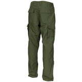 rear angle of mfh olive green bdu ripstop trousers