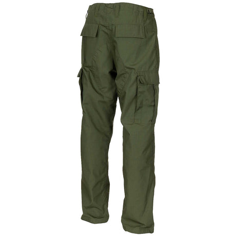 rear angle of mfh olive green bdu ripstop trousers