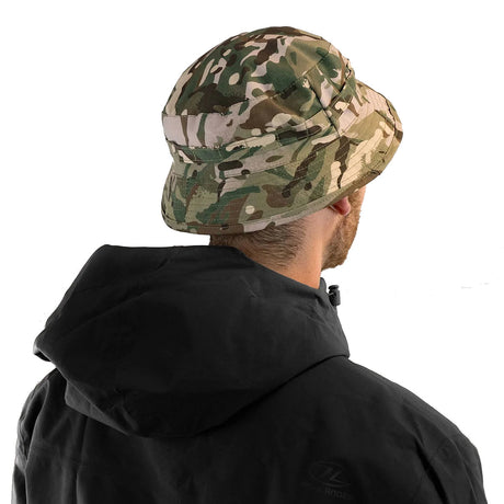 rear angle view of highlander bush hat camo