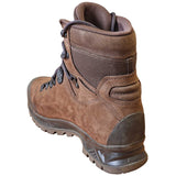 rear side angle of brown meindl md rock gtx boots used