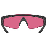 rear lens view of wiley x vermillion saber advanced ballistic glasses