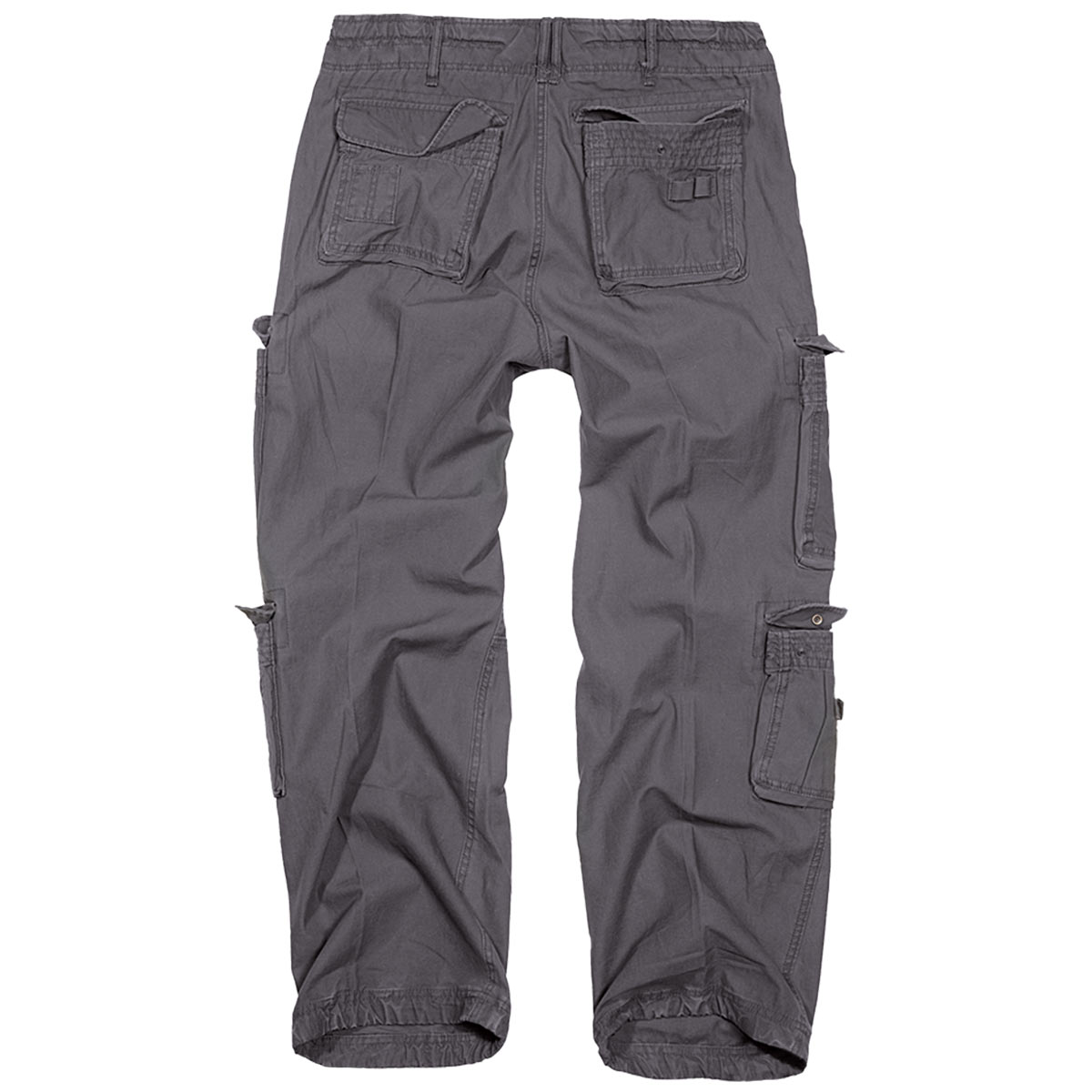 rear of anthracite brandit pure vintage cargo trousers laid flat