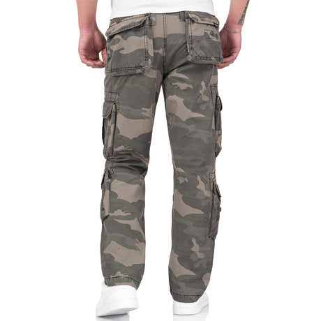 rear of black camo surplus airborne vintage slimmy trousers