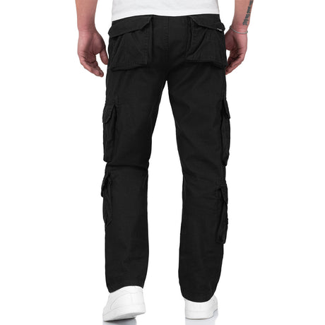 rear of black surplus airborne vintage slimmy trousers