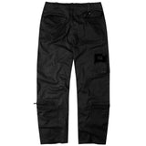 rear of black surplus raw vintage infantry cargo trousers