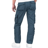 rear of blue surplus airborne vintage slimmy trousers