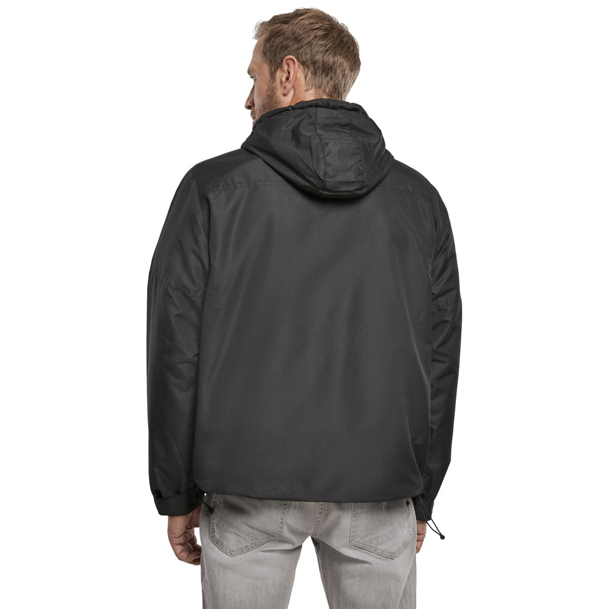 rear of brandit windbreaker black jacket
