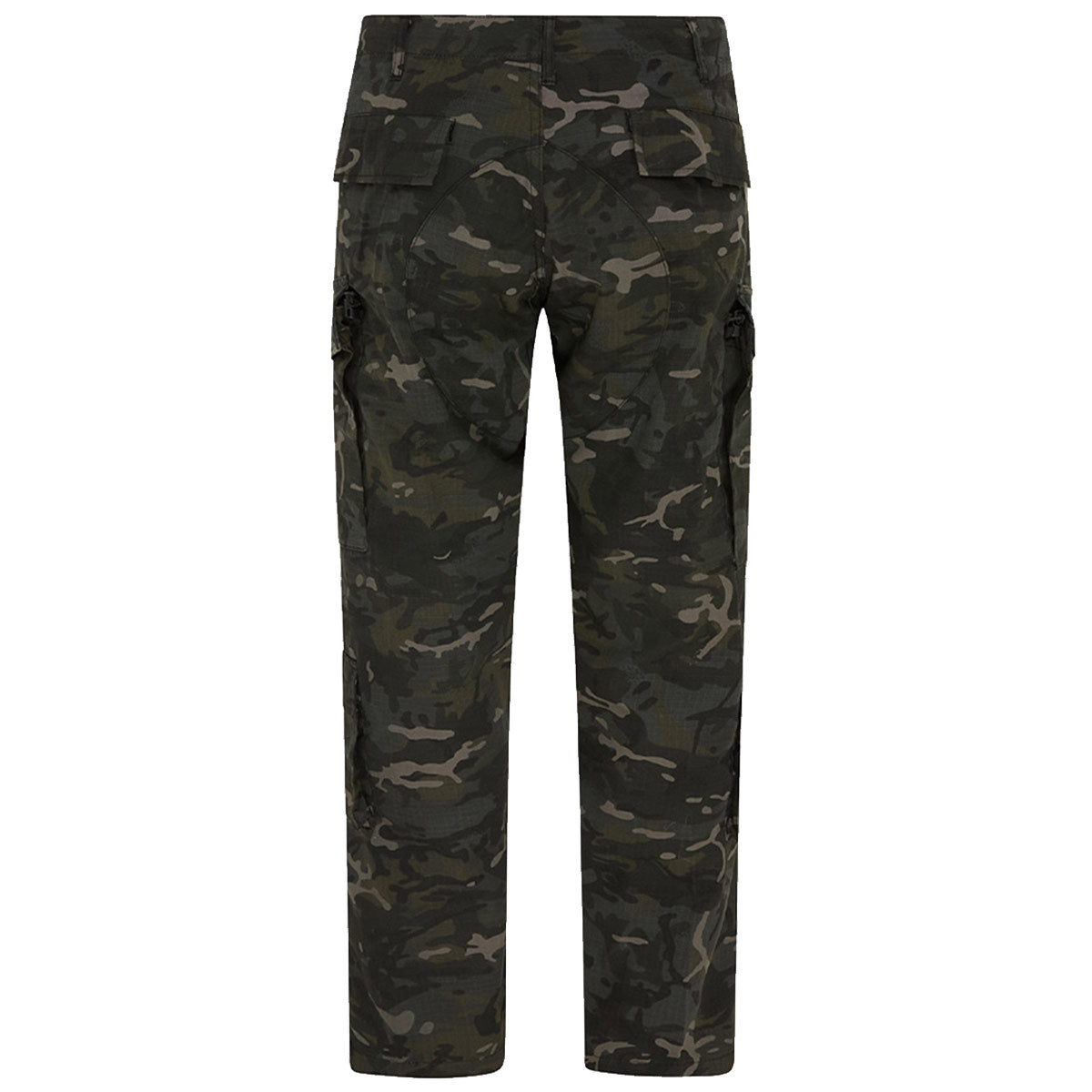 rear of kombat black btp camo tactical acu trousers