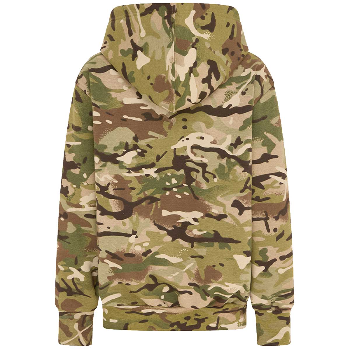 rear of kombat kids hoodies btp camo with hood down