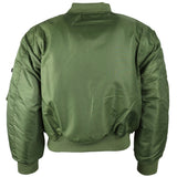 rear of kombat olive green kids ma1 jacket