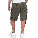 rear of olive surplus division cargo shorts