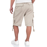 rear of white surplus division cargo shorts