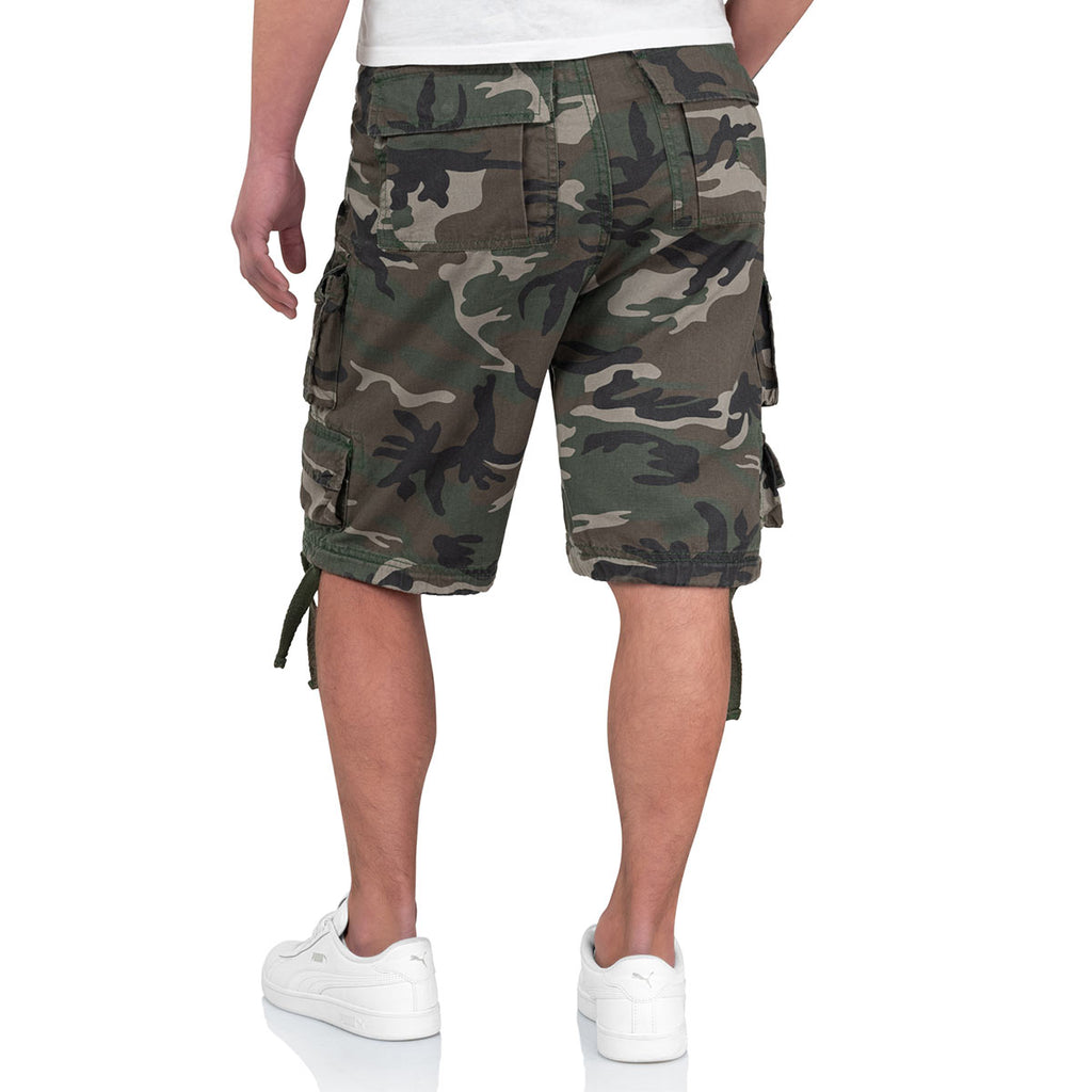 Mens Surplus Division Cargo Shorts Woodland Camo - Free UK Delivery