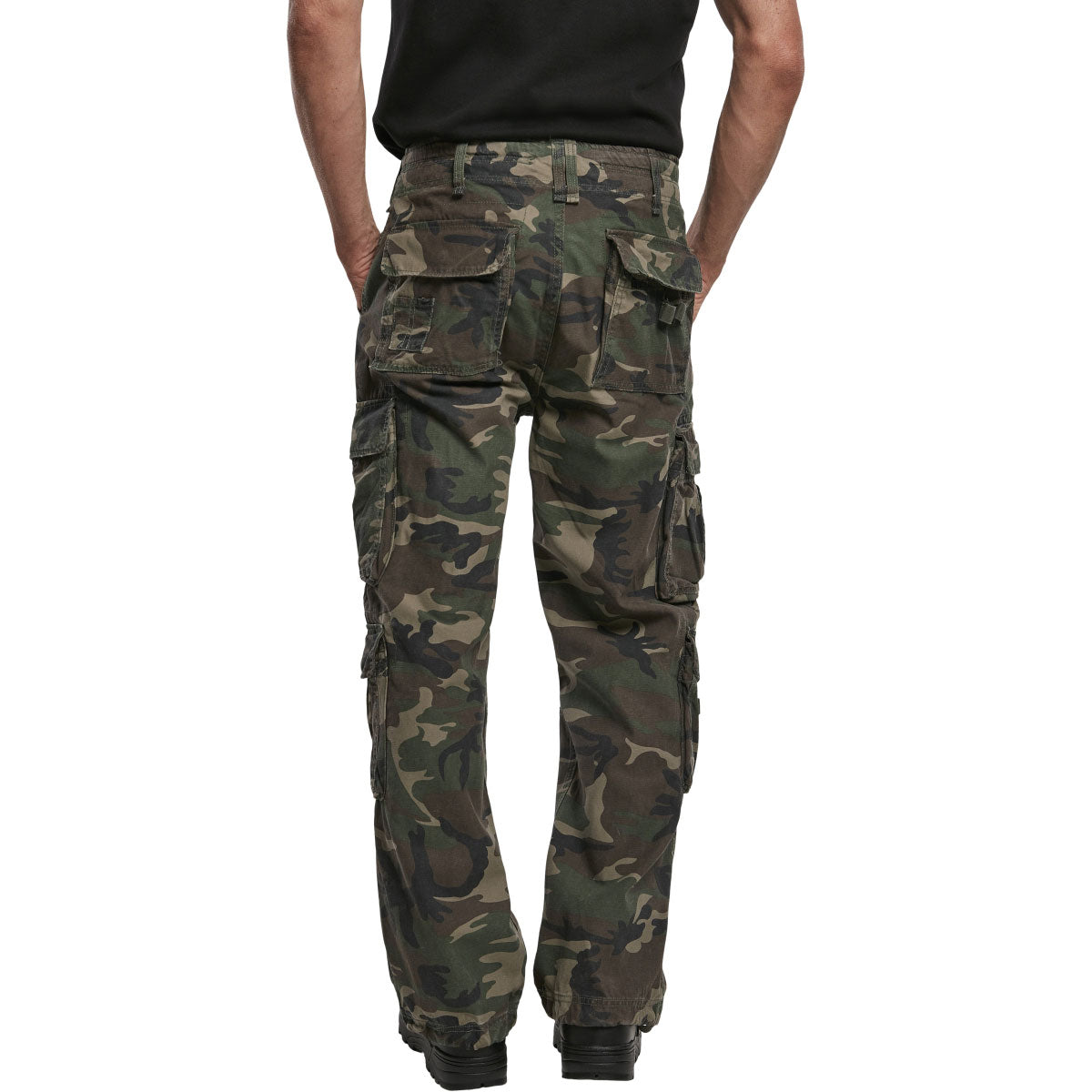 rear pockets on brandit woodland camo pure vintage camo trousers