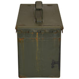 rear view of british army 50 cal used metal ammo box
