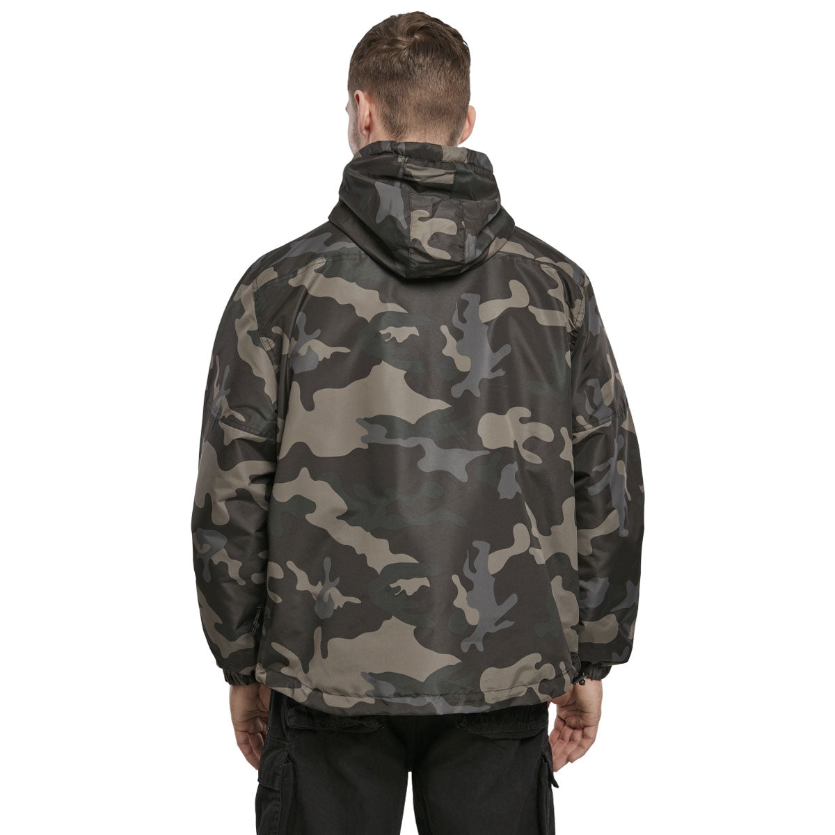 rear view of dark camo brandit summer windbreaker