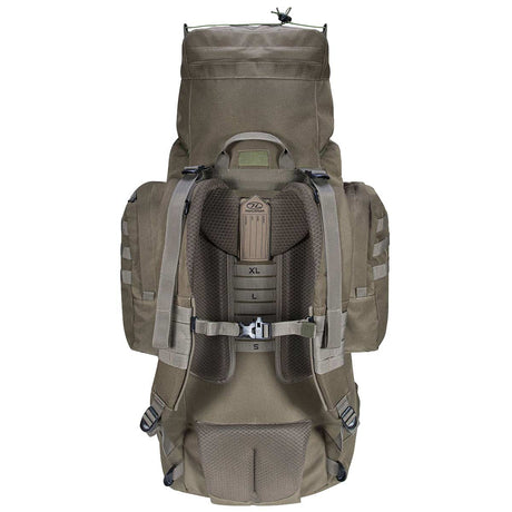 rear view of highlander forces elite pack 88l ranger green