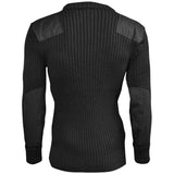 rear view of woolly pully army black jumper with patches