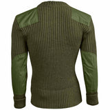 rear view of woolly pully army olive green jumper with patches