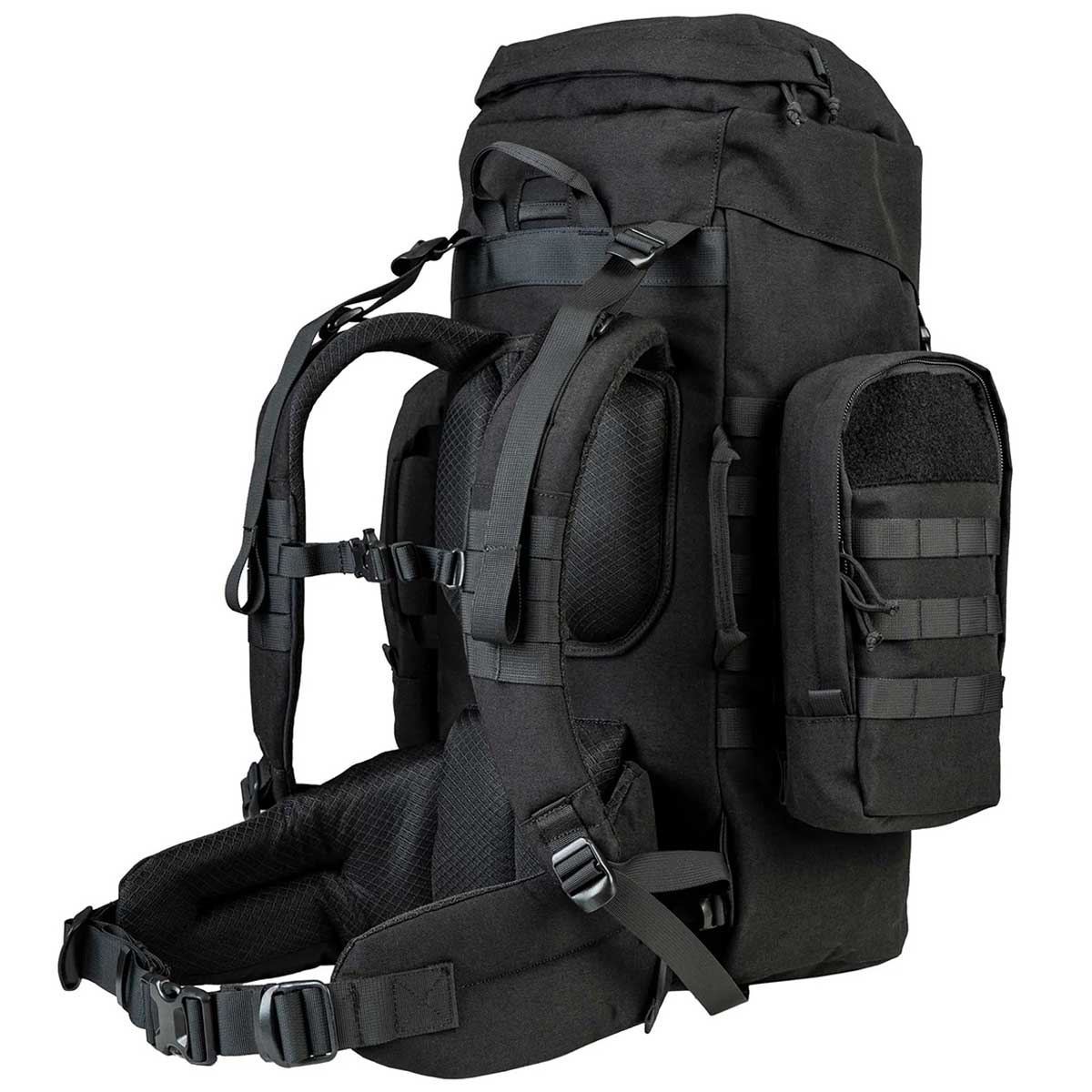 shoulder strap and waist belt on 50l black highlander pinnacle rucksack