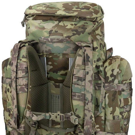 shoulder straps and hip belt on the camo pinnacle rucksack 70 litre