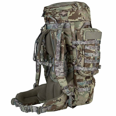 shoulder straps and hip belt on the camo pinnacle rucksack 90 litre