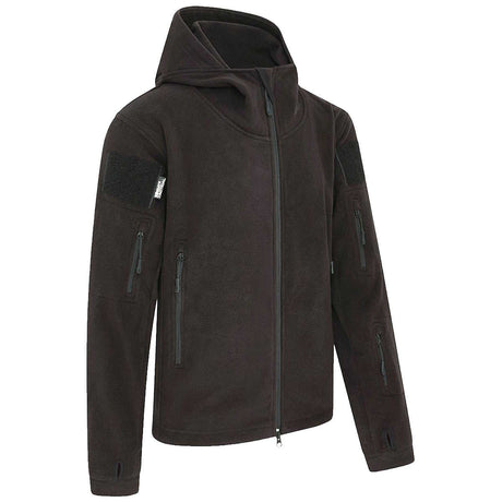 side angle of black kombat tactical recon hoodie with full zip