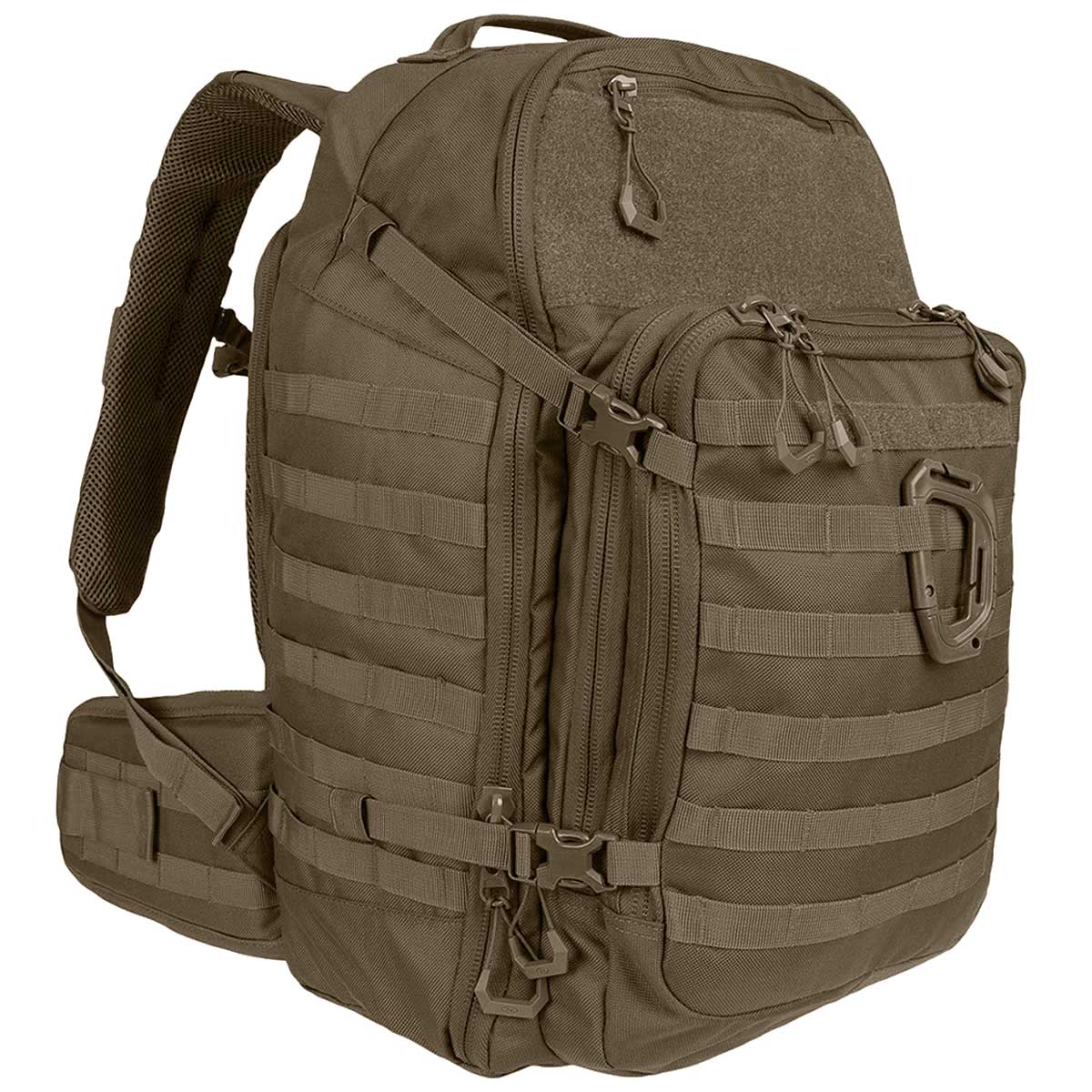 side angle of highlander ranger green harrier full clamshell pack 35l