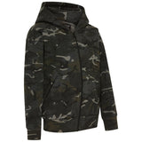 side angle of kombat kids black btp-camo hoodie