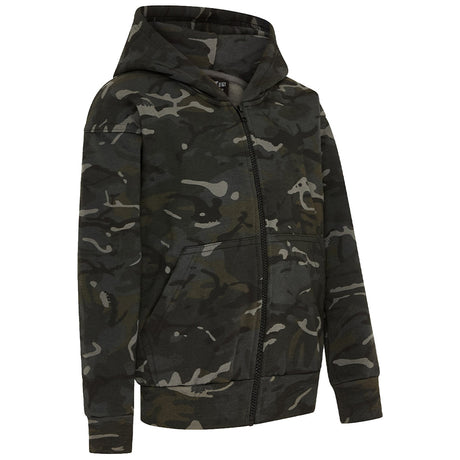 side angle of kombat kids black btp-camo hoodie