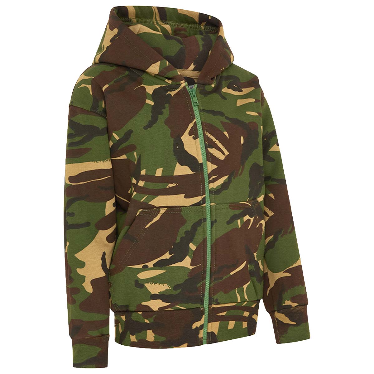side angle of kombat kids dpm camo hoodie