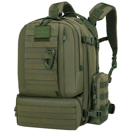 side angle of kombat viking olive green molle patrol pack