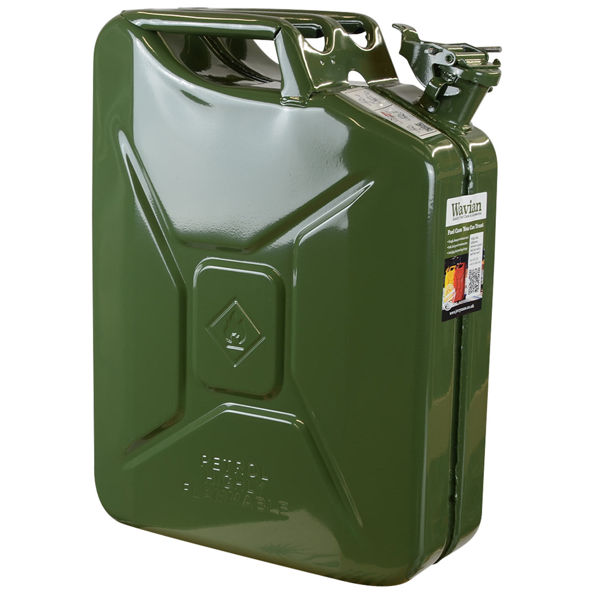 side angle of wavian nato 20 litre khaki green jerry can
