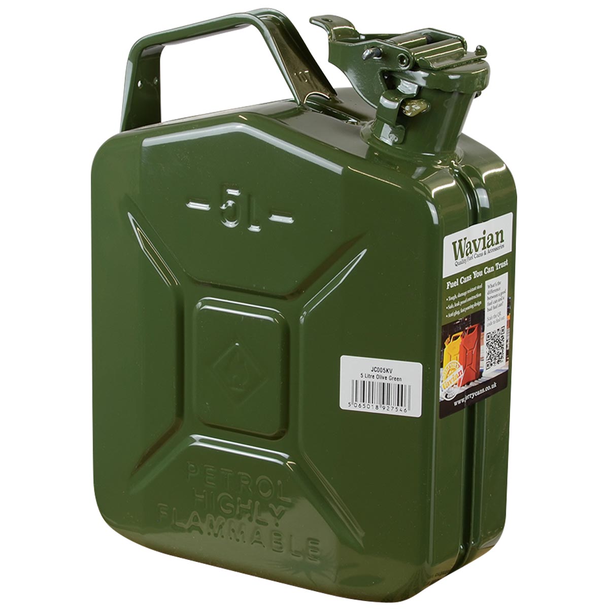 side angle of wavian nato 5 litre khaki green jerry can