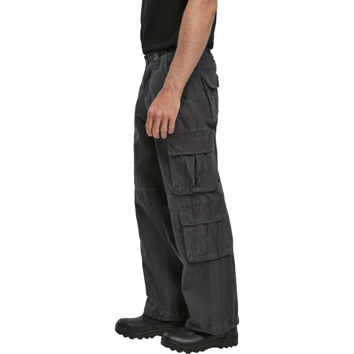 side leg cargo pockets on brandit pure vintage anthracite trousers
