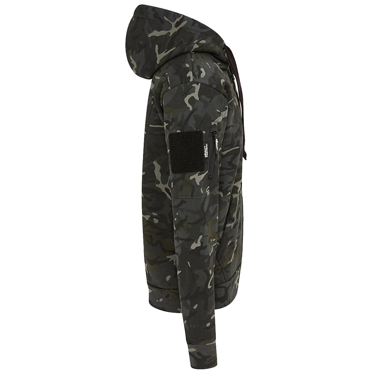 side view of black camo kombat spec ops hoodie