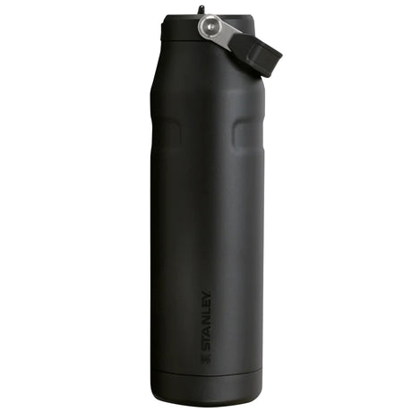 side view of closed stanley iceflow black flip straw 1l bottle
