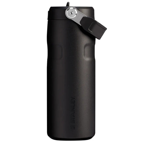 side view of closed stanley iceflow flip straw bottle 470ml black 2.0