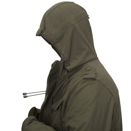 side view of helikon taiga green m65 covert jacket