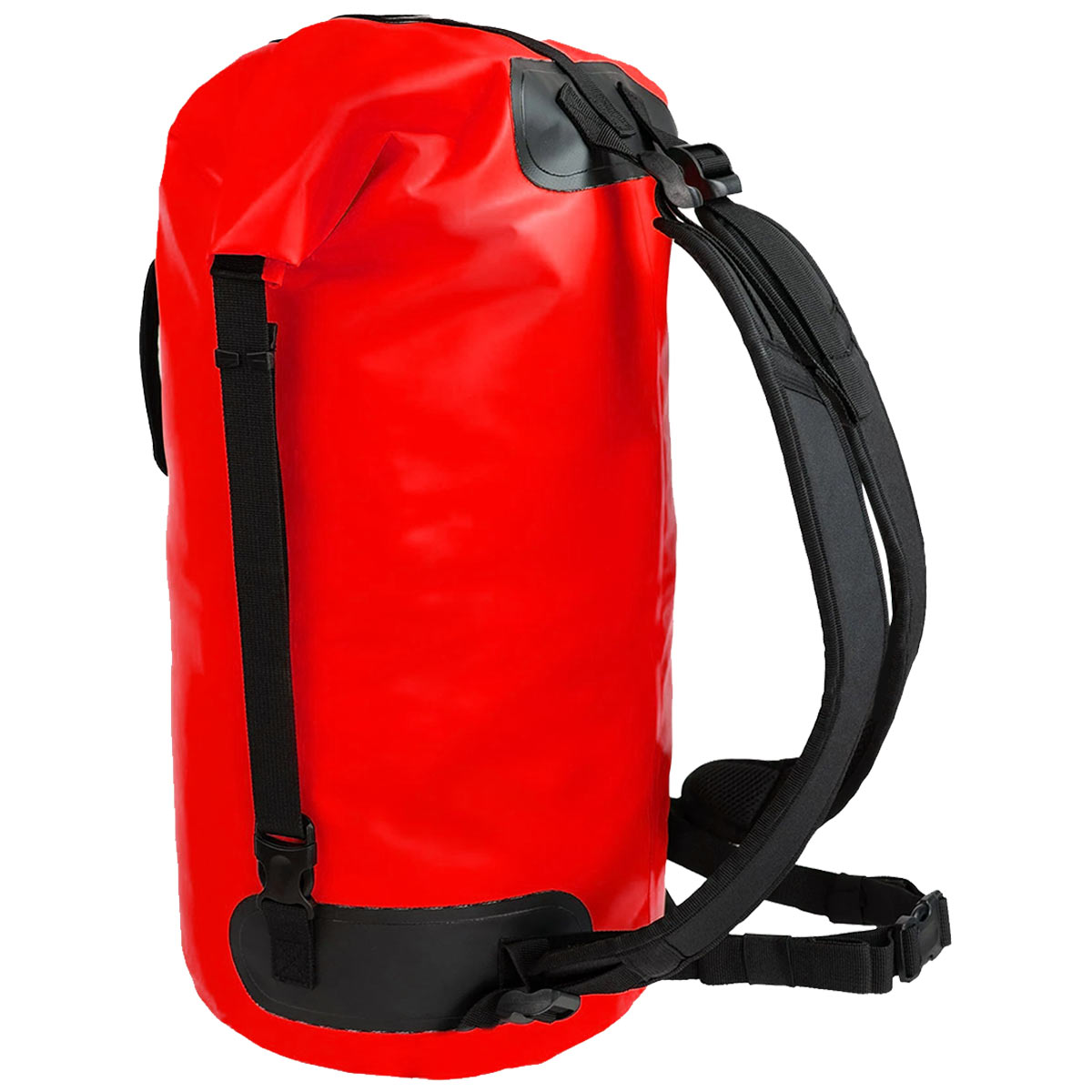 side view of highlander troon tri laminate 35l waterproof duffle bag red