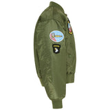 side view of kombat kids ma1 olive green jacket