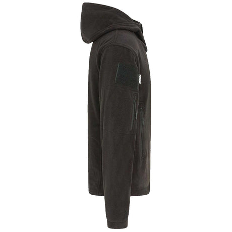 side view of kombat tactical black recon hoodie with arm pocket and patch