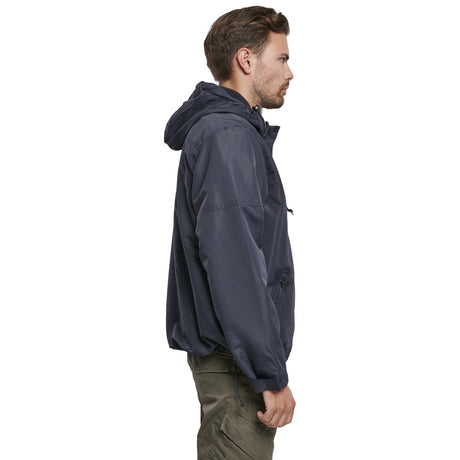 side view of navy brandit windbreaker jacket