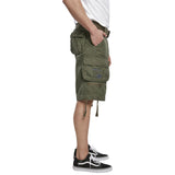 side view of olive brandit savage vintage shorts
