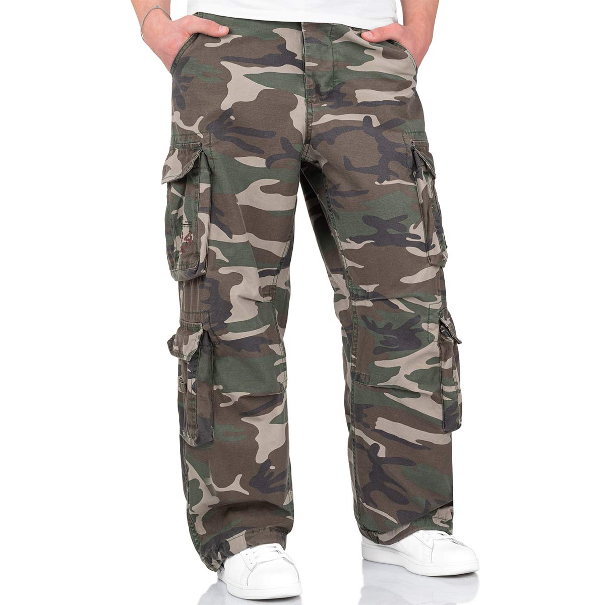 surplus airborne vintage cargo trousers woodland camo