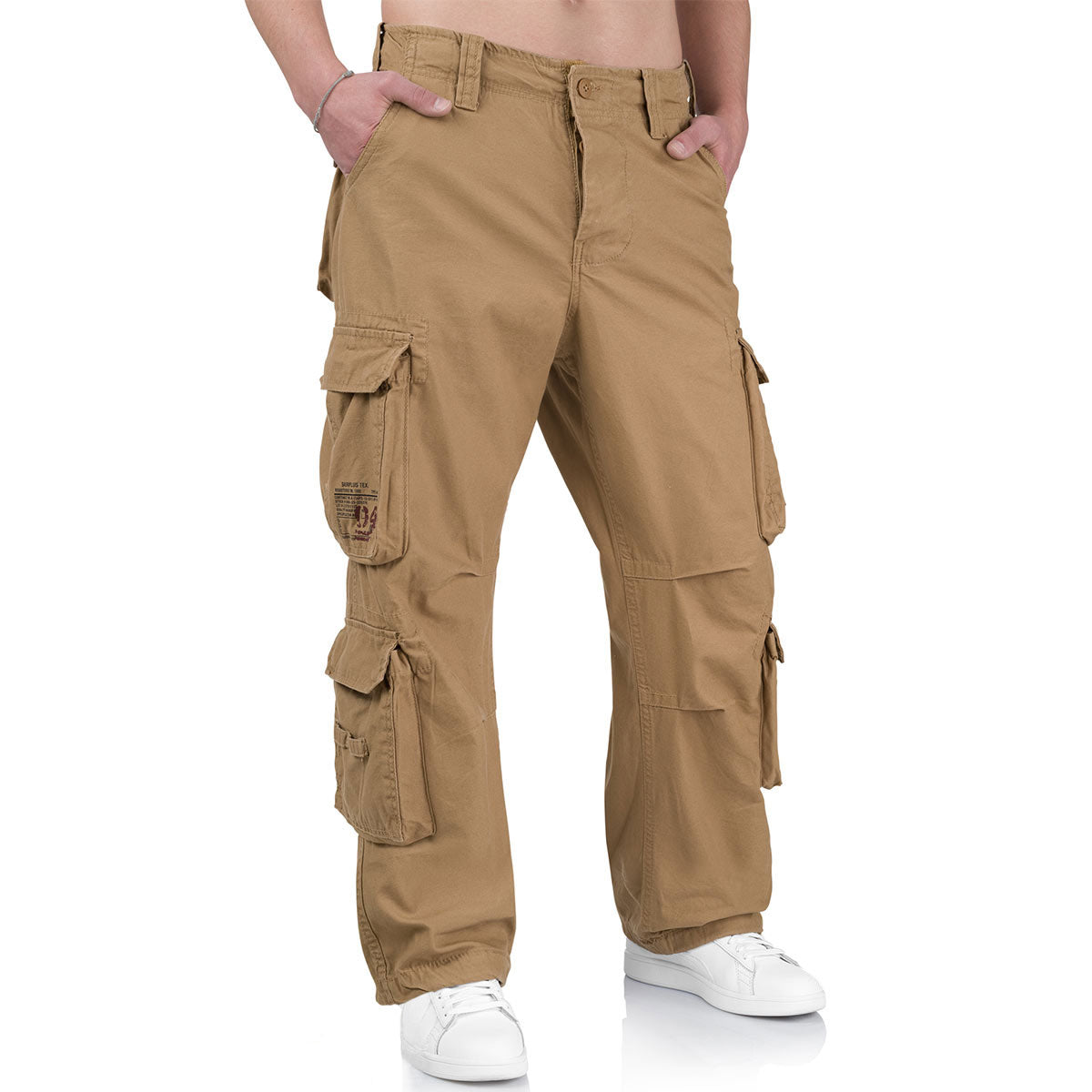 surplus beige airborne vintage cargo trousers button closure