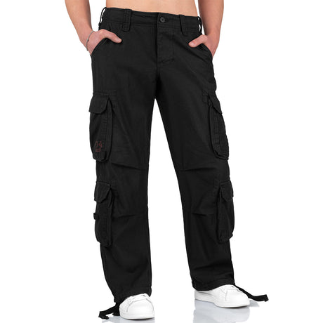 surplus black airborne vintage cargo trousers button closure