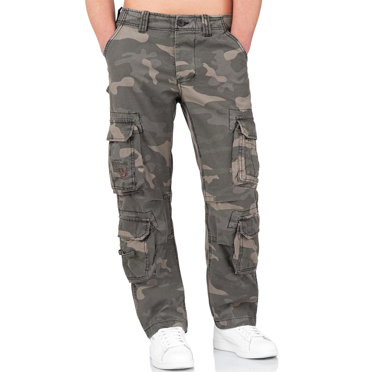 surplus black camo airborne vintage slimmy trousers button closure