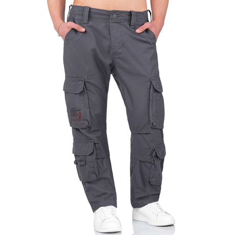 surplus grey airborne vintage slimmy trousers button closure