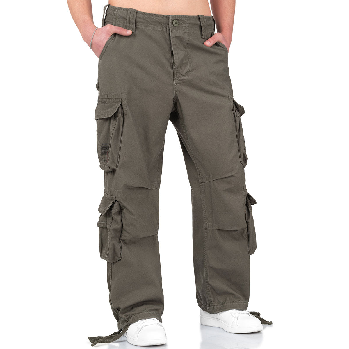 surplus olive airborne vintage cargo trousers button closure